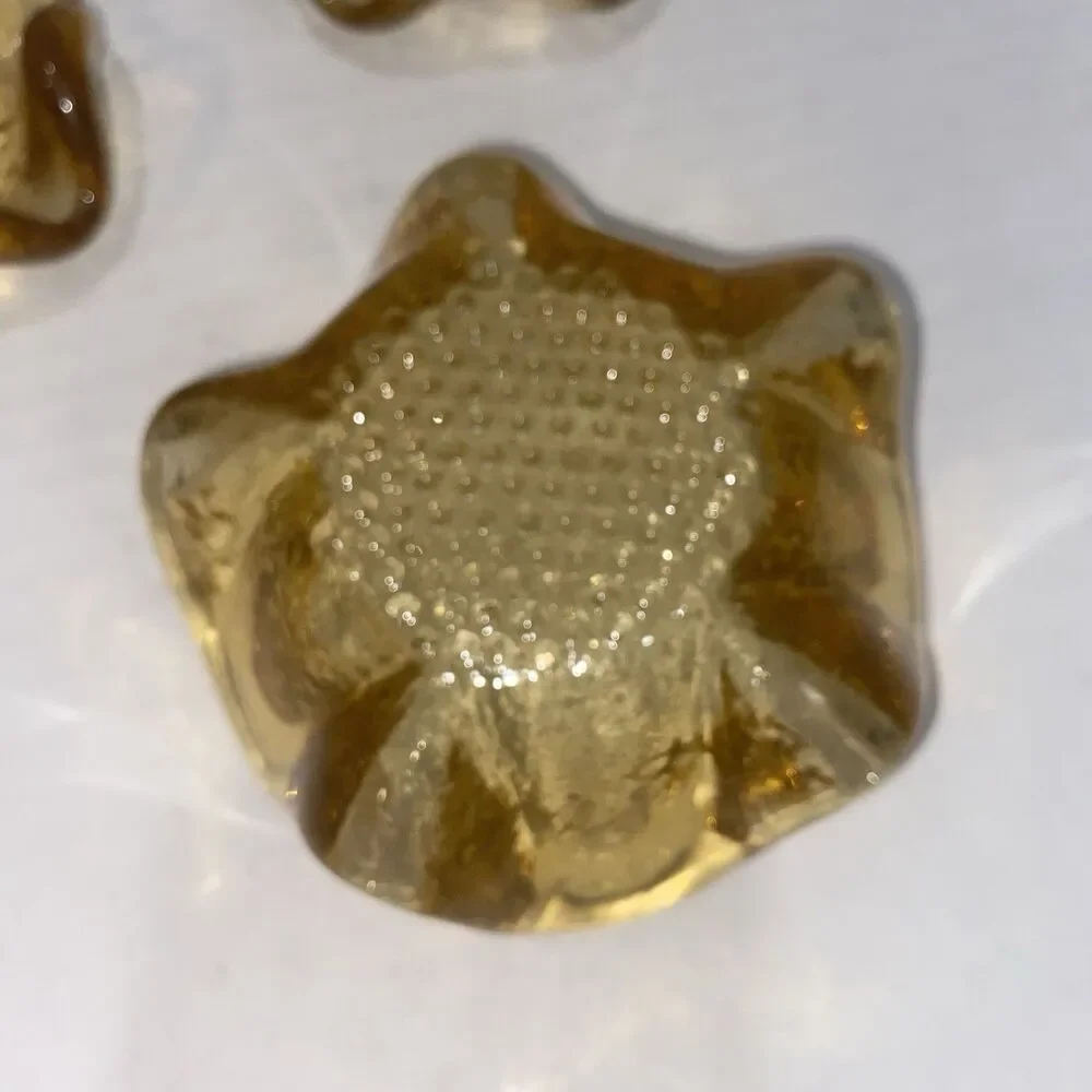 Set 3 Vtg Mid Century Golden Amber 5 Petal Lotus Bowls Nesting Textured MCM